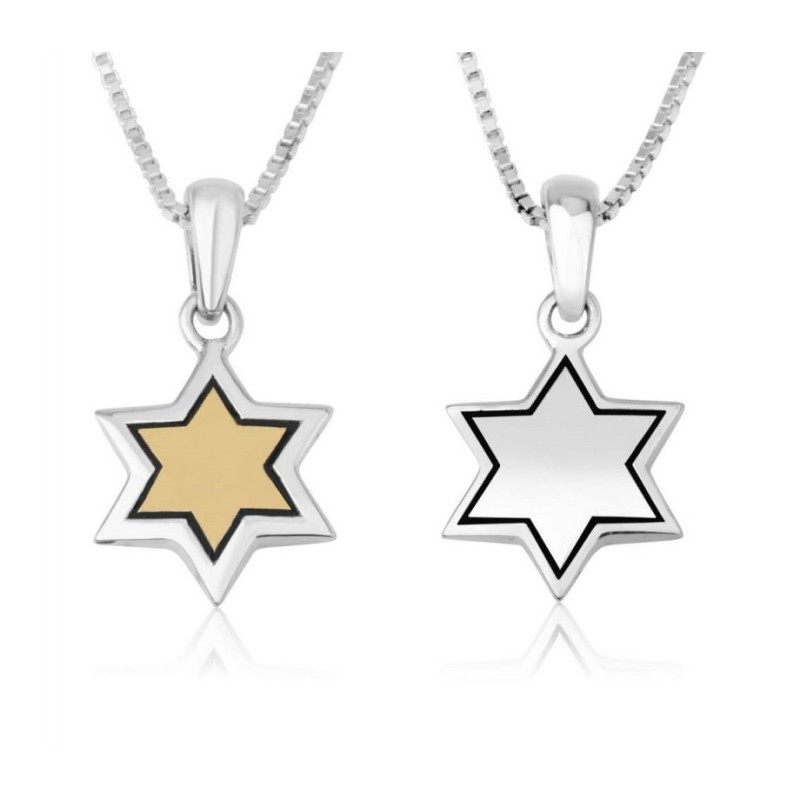 שרשרת תליון מגן דוד צלחת זהב וסטר... | תליון יהודי